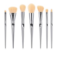 7pcs Silver Long Heart Type Cream Color Nylon Hair Make up Brush Pen with Plastic Cover